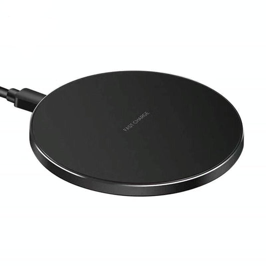 15W Round Wireless Charger Fast Charge - Black + Black Surface