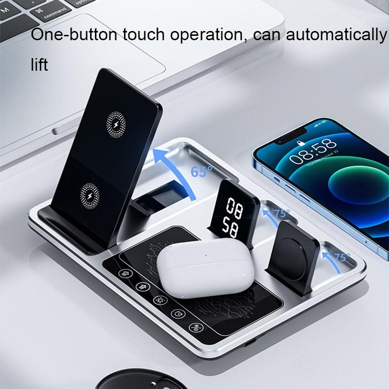 30W 4 In 1 Wireless Charger With Ambient Light Silver / Black