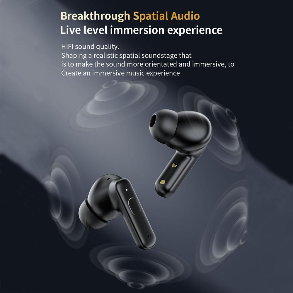 Wireless Bluetooth Earphones with Touch Screen & Noise Reduction - Black