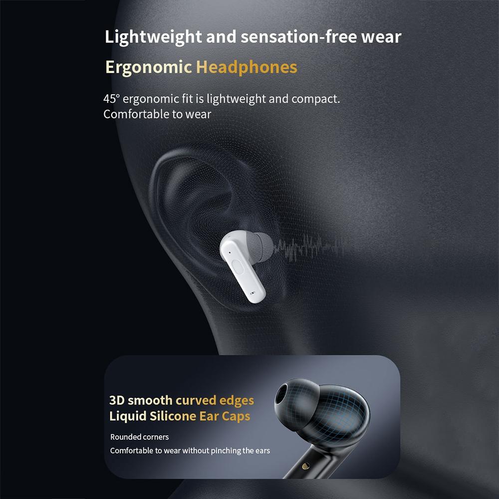 Wireless Bluetooth Earphones with Touch Screen & Noise Reduction - Black