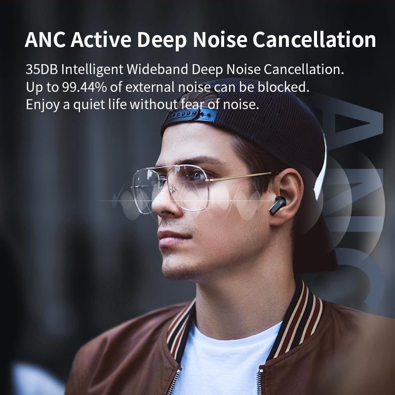 Wireless Bluetooth Earphones with Touch Screen & Noise Reduction - Black