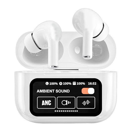 Wireless Bluetooth Earphone with Touch Screen & Noise Reduction - White