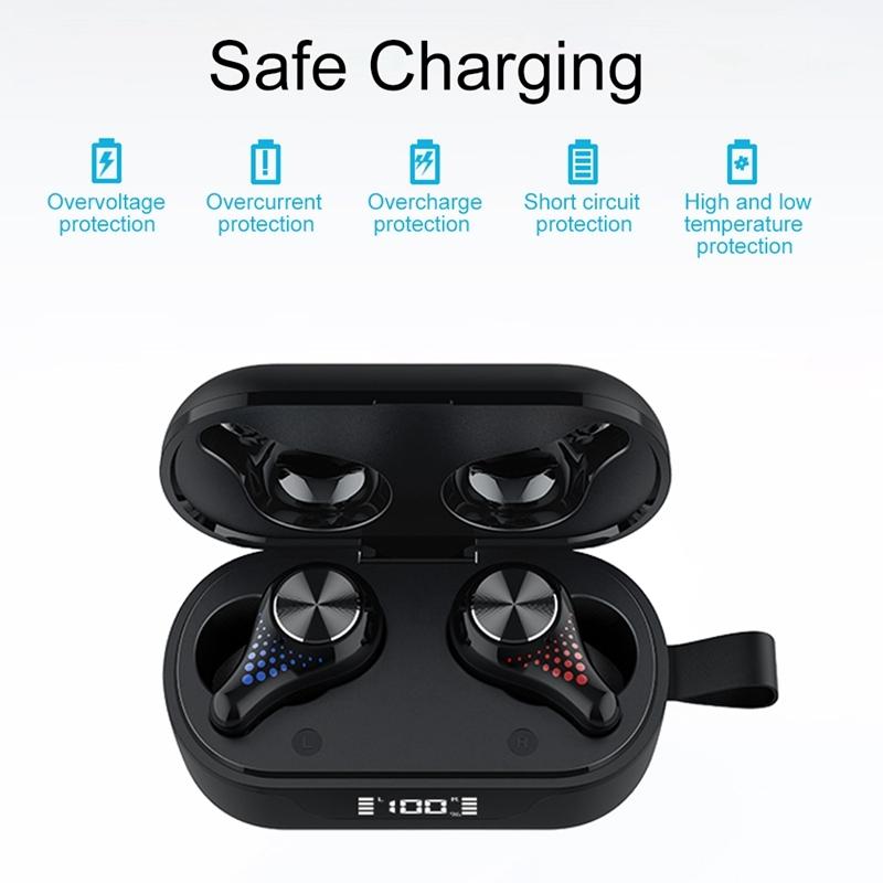 Waterproof T8 Wireless Bluetooth Earbuds with Led Display - Black