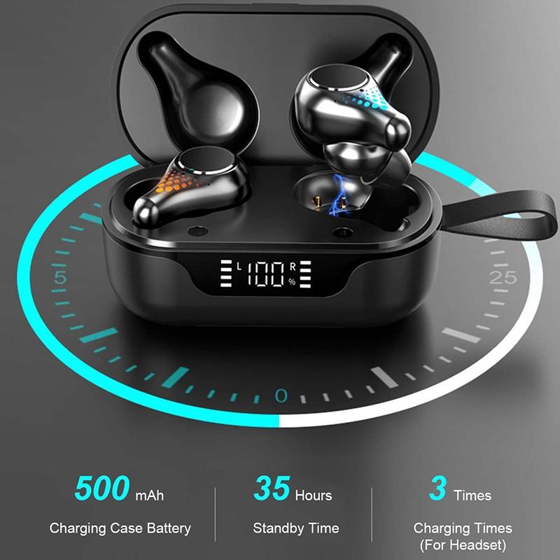 Waterproof T8 Wireless Bluetooth Earbuds with Led Display - Black