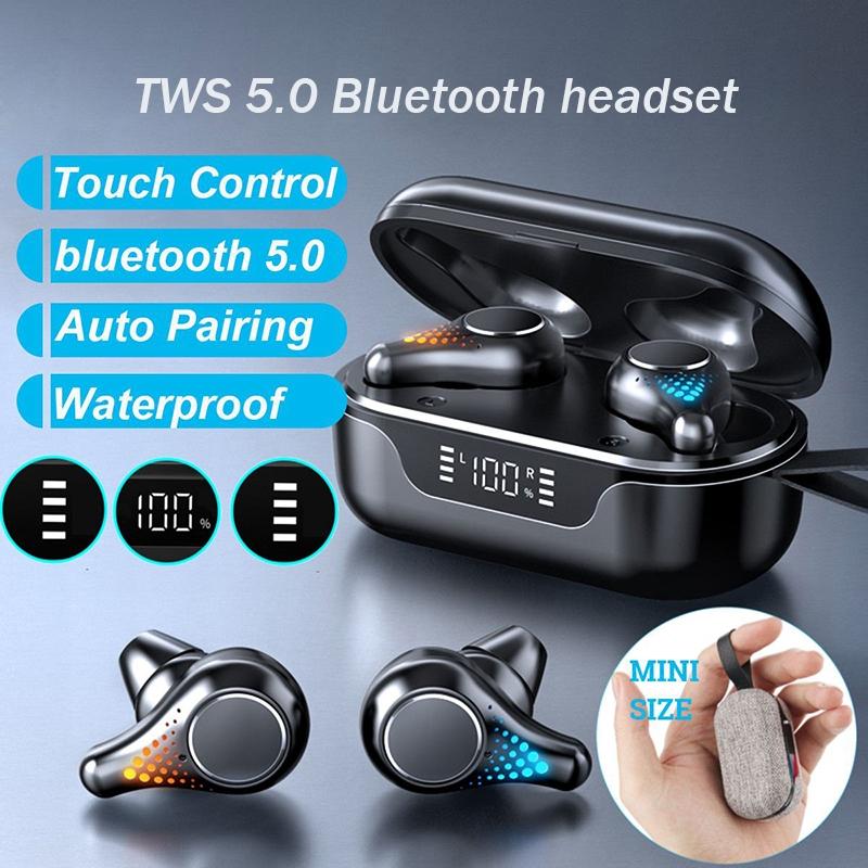 Waterproof T8 Wireless Bluetooth Earbuds with Led Display - Black