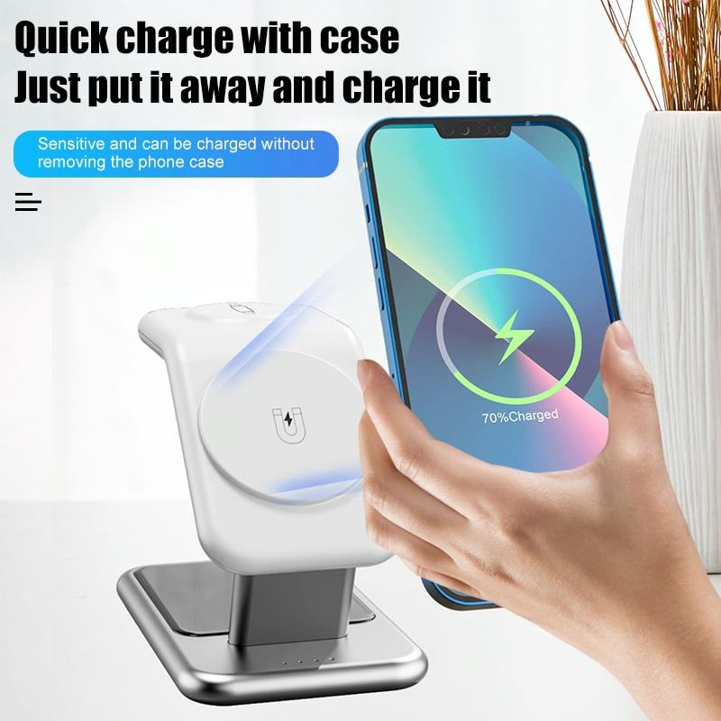 15W 3 In 1 Magnetic Wireless Charger - White