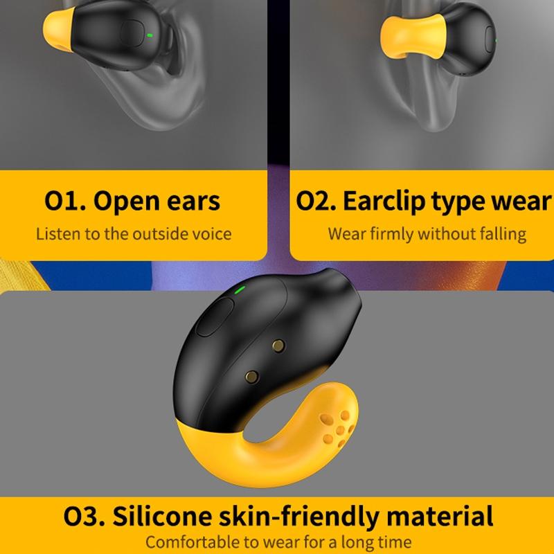 Wireless Ear Clip Bluetooth Headset with Led Display - Noise Reduction