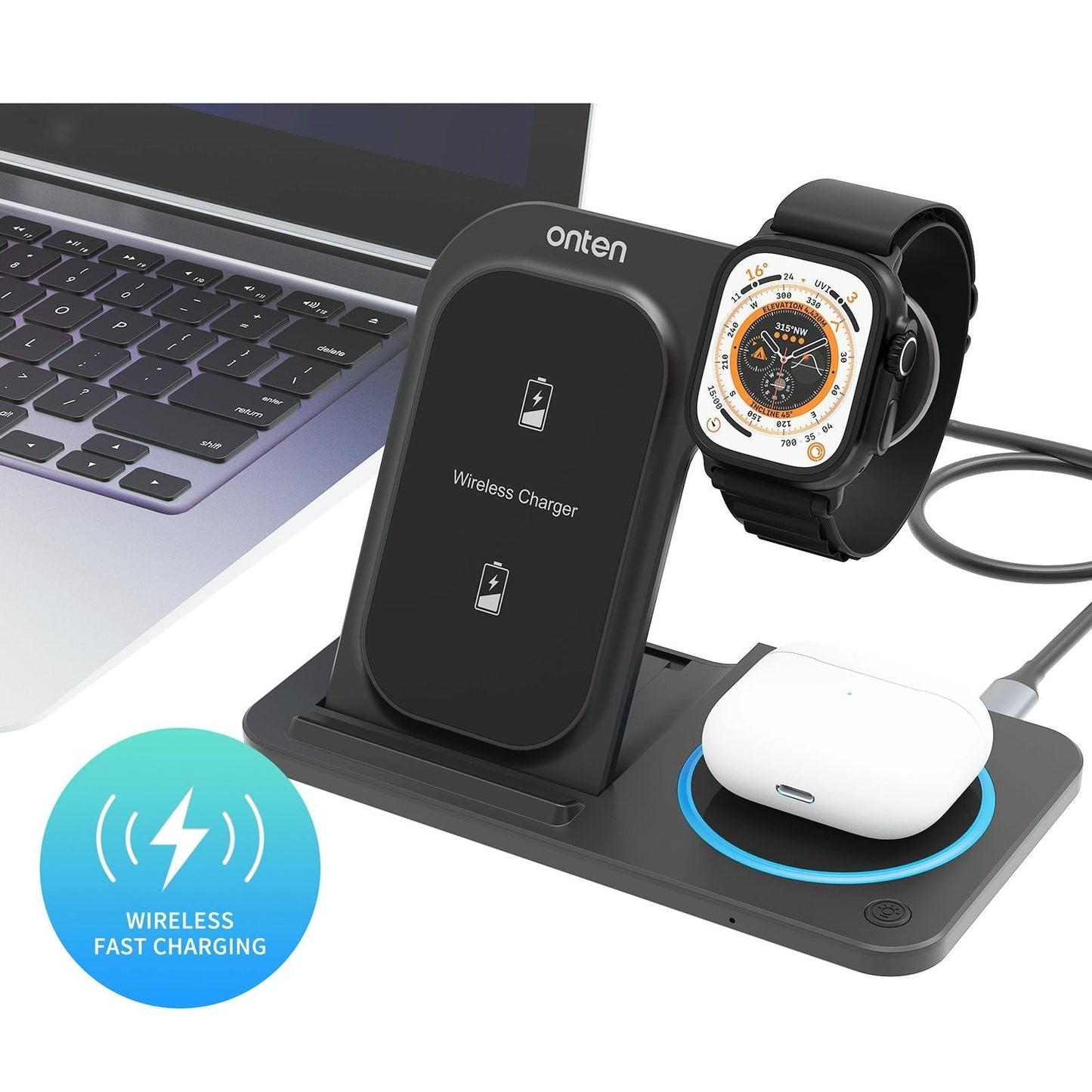 3 In 1 Folding Wireless Charger Black