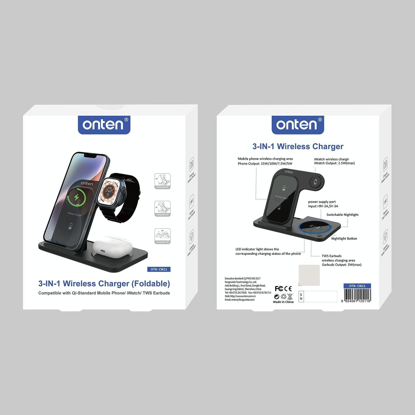 3 In 1 Folding Wireless Charger Black