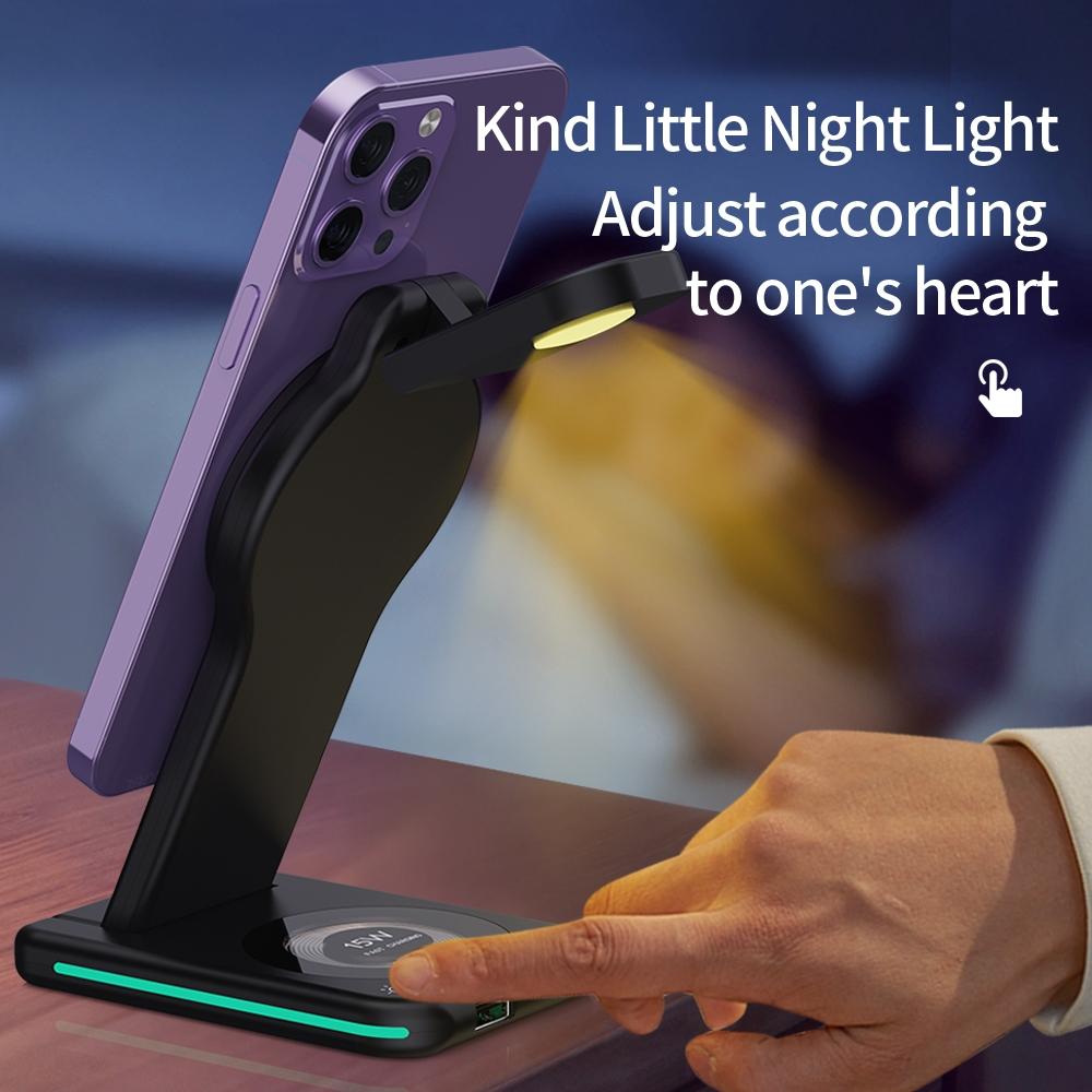 5 In 1 Magnetic Wireless Charger Foldable Black