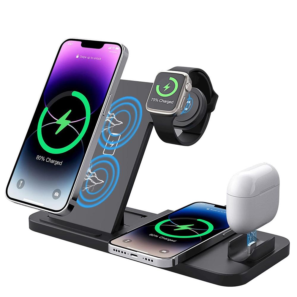 Foldable 4 In 1 Wireless Charger For Mobile Devices - Black