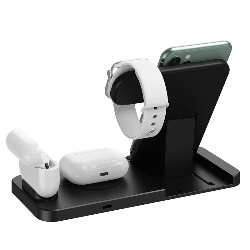Foldable 4 In 1 Wireless Charger For Mobile Devices - Black