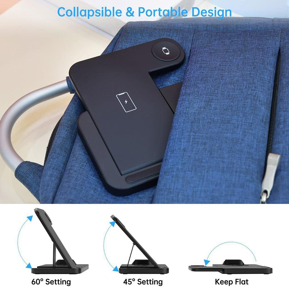 Foldable 4 In 1 Wireless Charger For Mobile Devices - Black