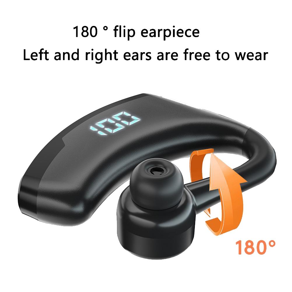 Wireless Bluetooth Headset with Digital Display and Charging Bin - Black
