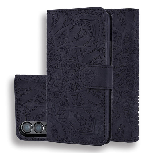 For Samsung Galaxy Z Fold4 5G Dual Fold Mandala Leather Case - Embossed Design - Brown