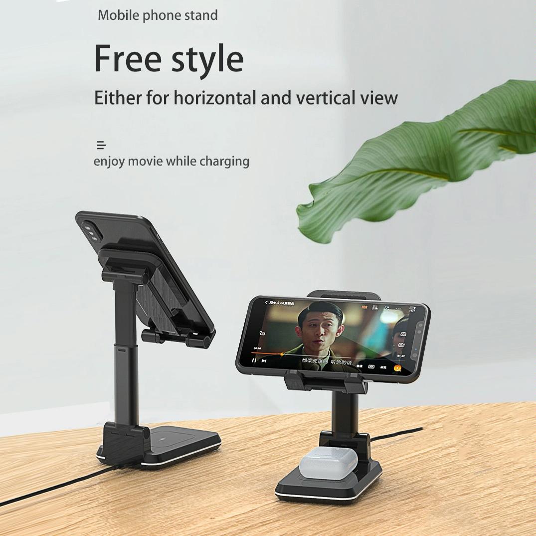 Portable 2 In 1 Wireless Charging Stand Double Charge - Black