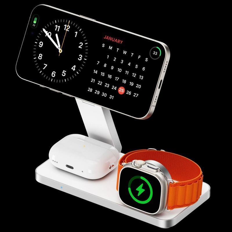 3 In 1 Magnetic Wireless Charging Dock For Apple Devices - White