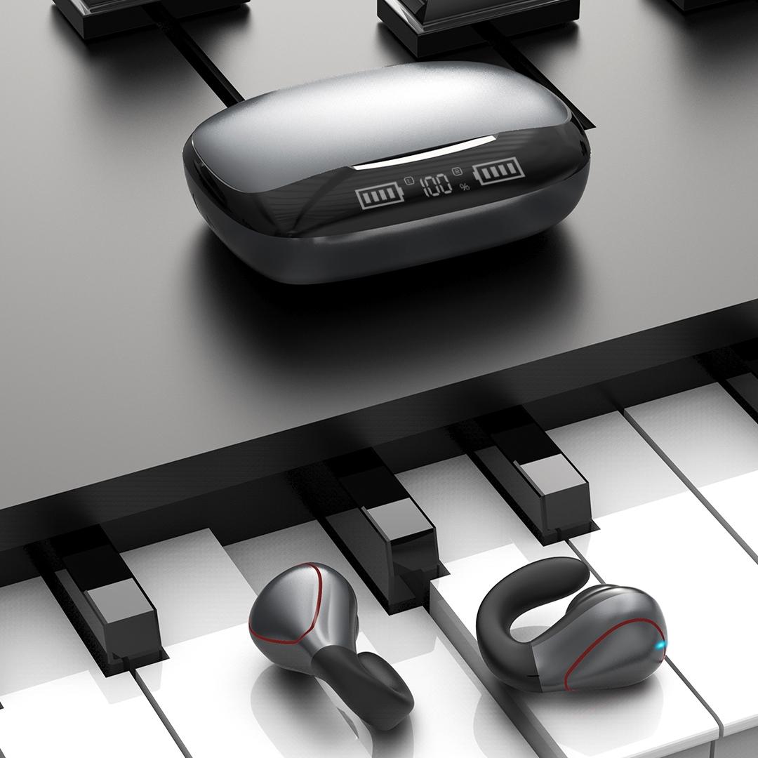 Wireless T20 Tws Bluetooth Earphones with Led Display & Charging Box - Gun Gray