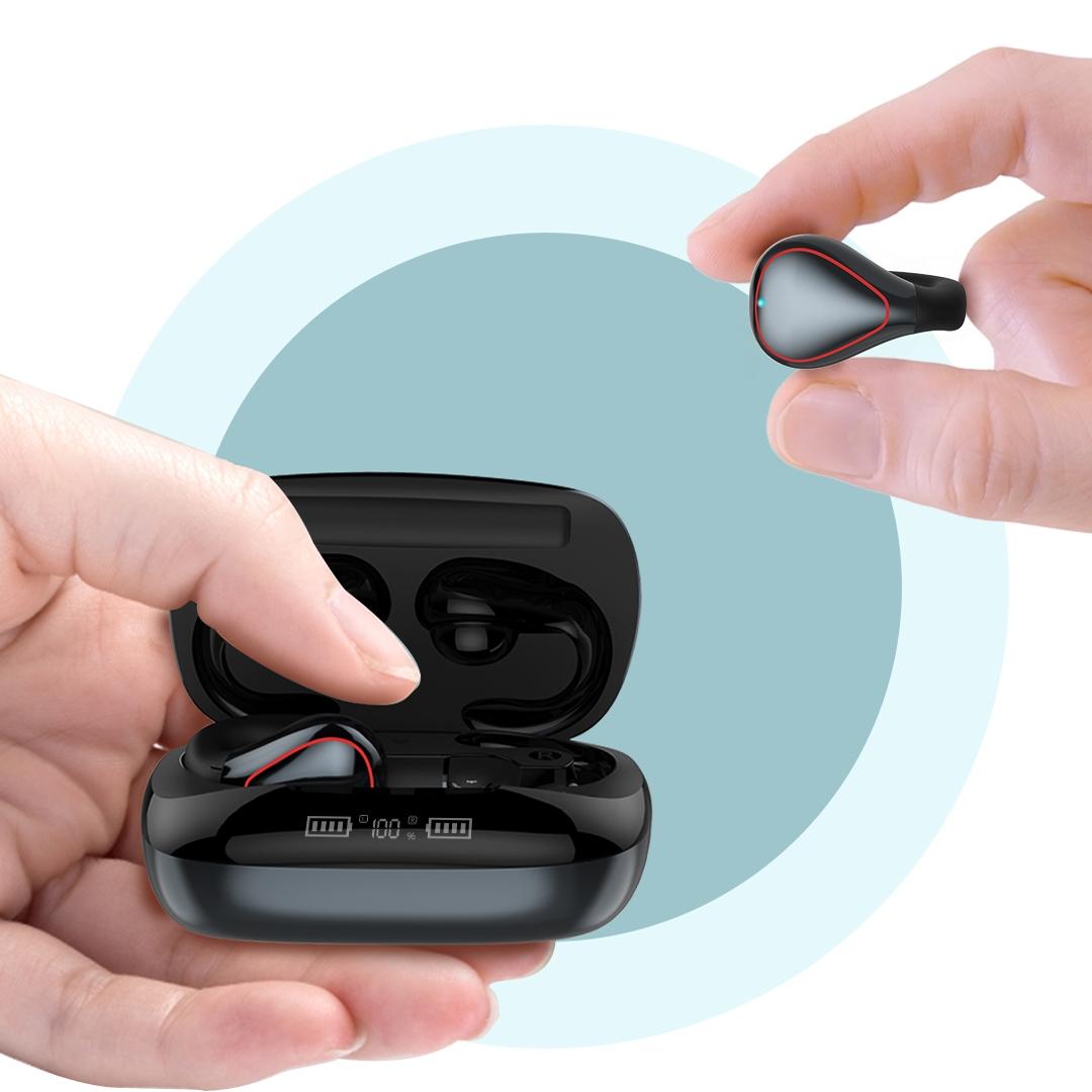 Wireless T20 Tws Bluetooth Earphones with Led Display & Charging Box - Gun Gray
