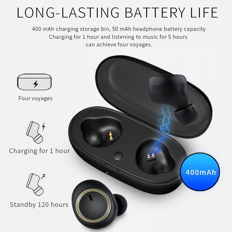 Mini Invisible Tws Bluetooth 5.0 Earphones with Charging Box & Mic - White