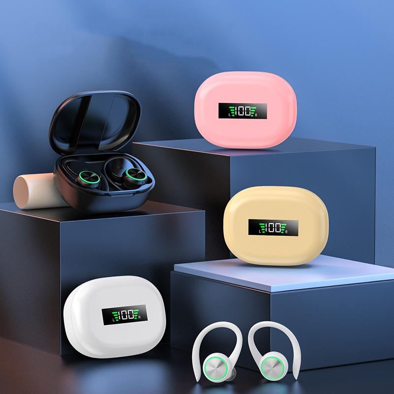 Wireless Bluetooth Earphones with Charging Bin and Digital Display - White