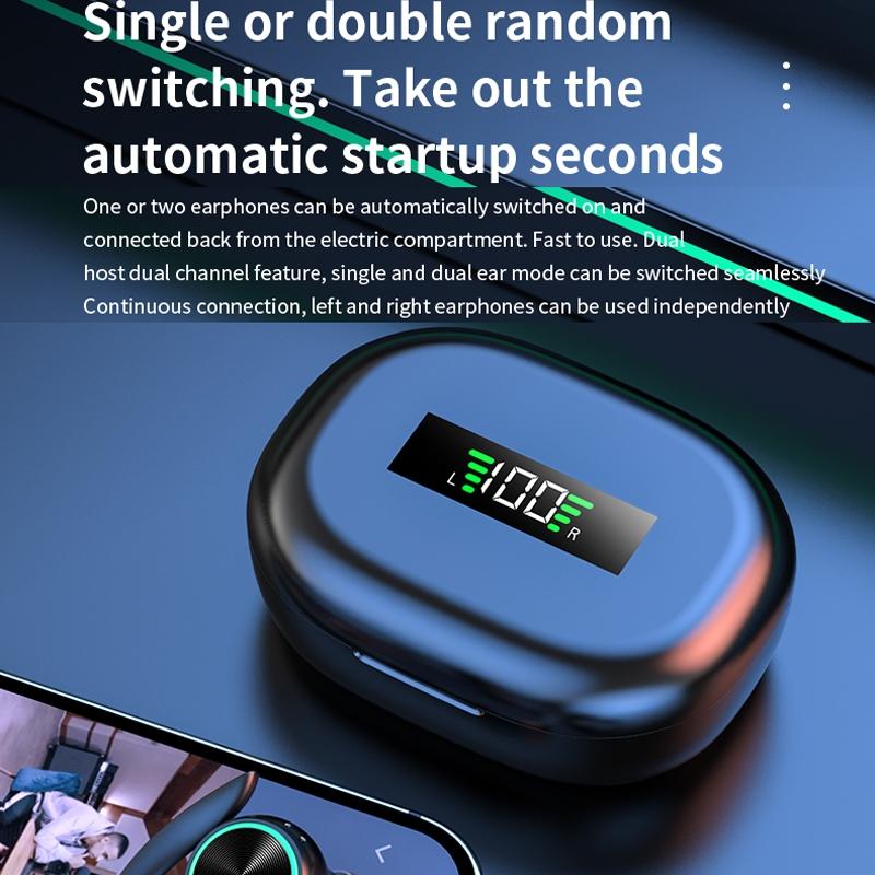 Wireless Bluetooth Earphones with Charging Bin and Digital Display - White