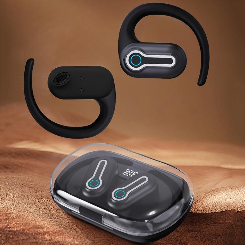 Wireless Stereo Earphones with Charging Case - Hanging Ear Design - White