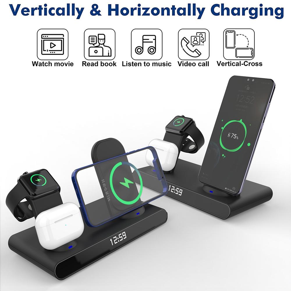 15W Wireless Fast Charge Stand With Clock And Folding Design-White