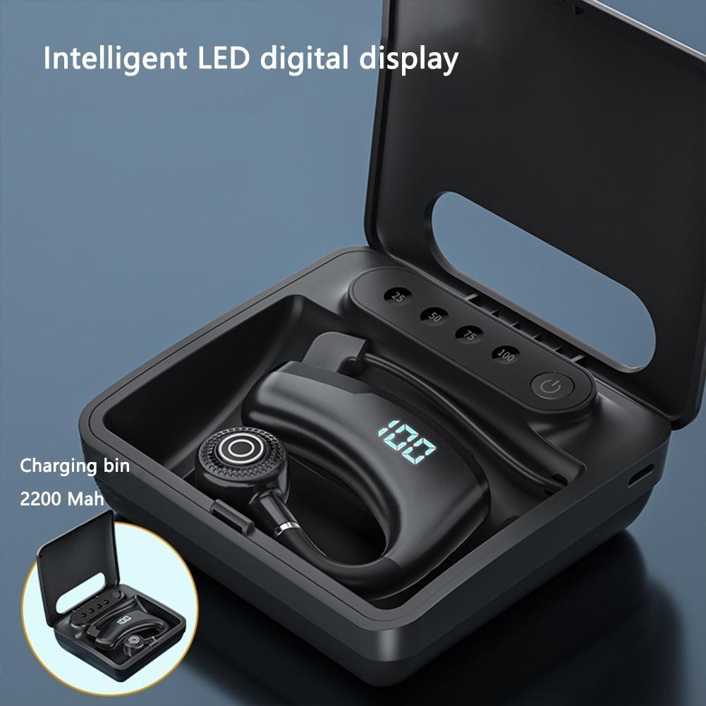 Wireless Bluetooth Headset with Digital Display and Charging Bin - Blue
