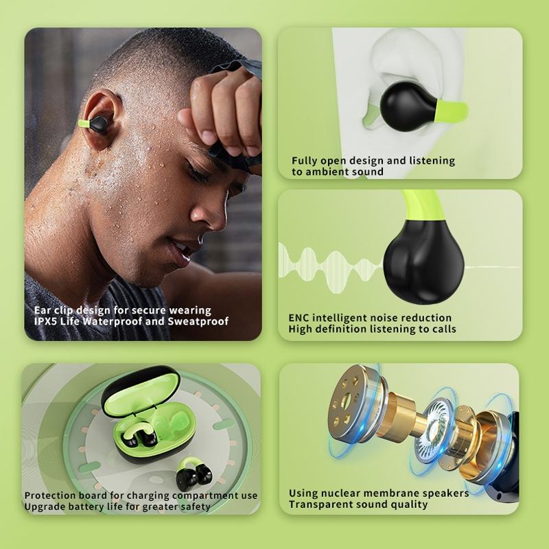 Wireless Clip-on Earphones with Charging Case - White + Gray