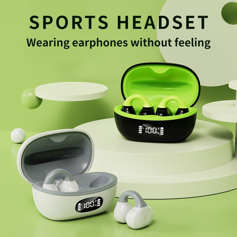 Wireless Clip-on Earphones with Charging Case - White + Gray
