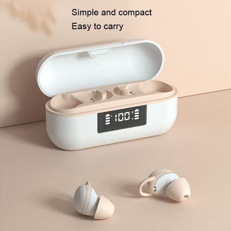 Wireless Noise-cancelling Earbuds with Digital Display and Charging Case - Pink