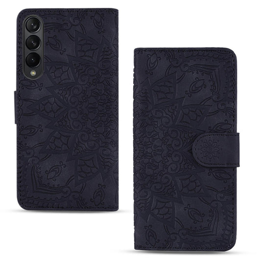 For Samsung Galaxy Z Fold4 5G Dual Fold Mandala Leather Case - Embossed Design - Black
