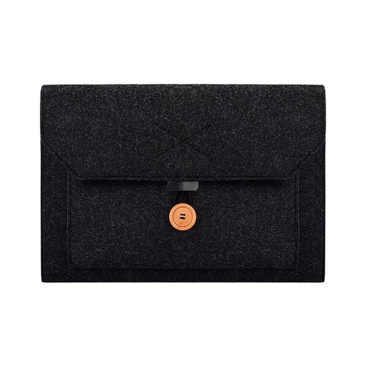 Versatile Felt Laptop Inner Bag with Button Closure - Black