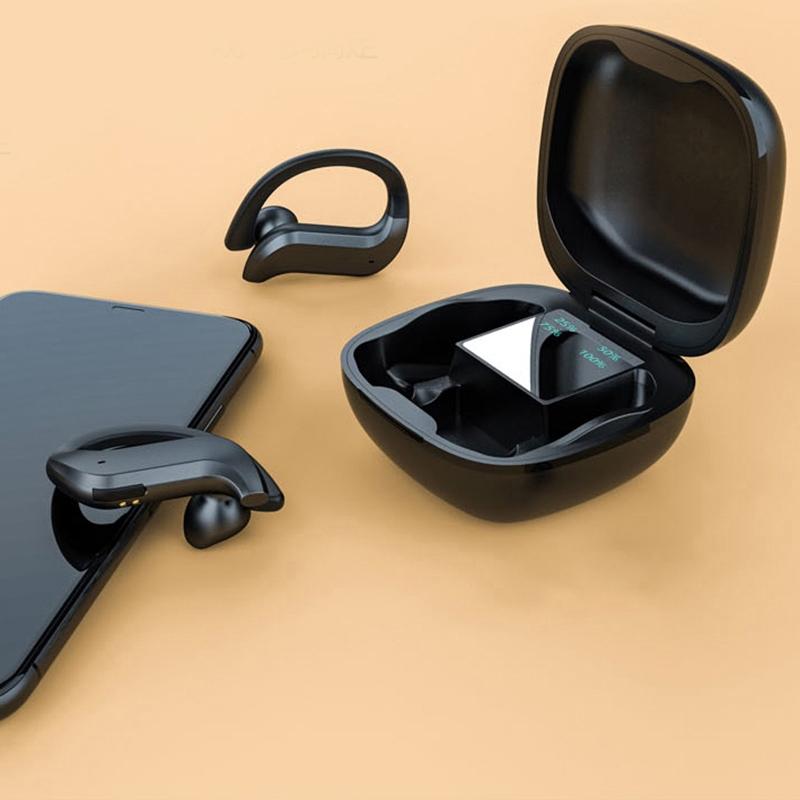 Wireless Bluetooth Earphones with Charging Box and Digital Display - 258 - Black