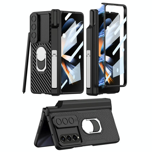 For Samsung Galaxy Z Fold4 5G Magnetic Armor Phone Case - Full Coverage - Litchi Texture