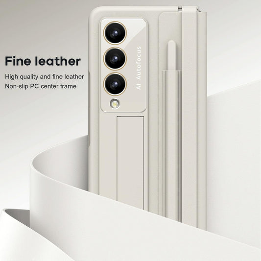 For Samsung Galaxy Z Fold4 5G Phone Case With Pen Slots - Full Coverage - White