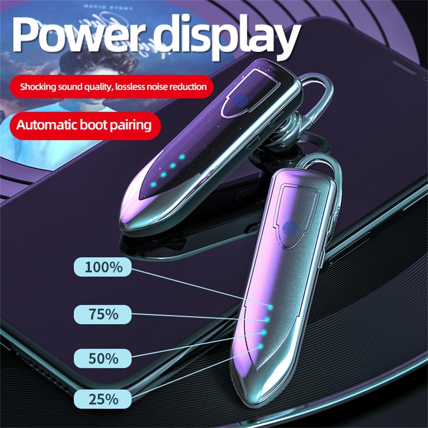 Business Style Bluetooth 5.0 Earphone with Touch Switch - Blue