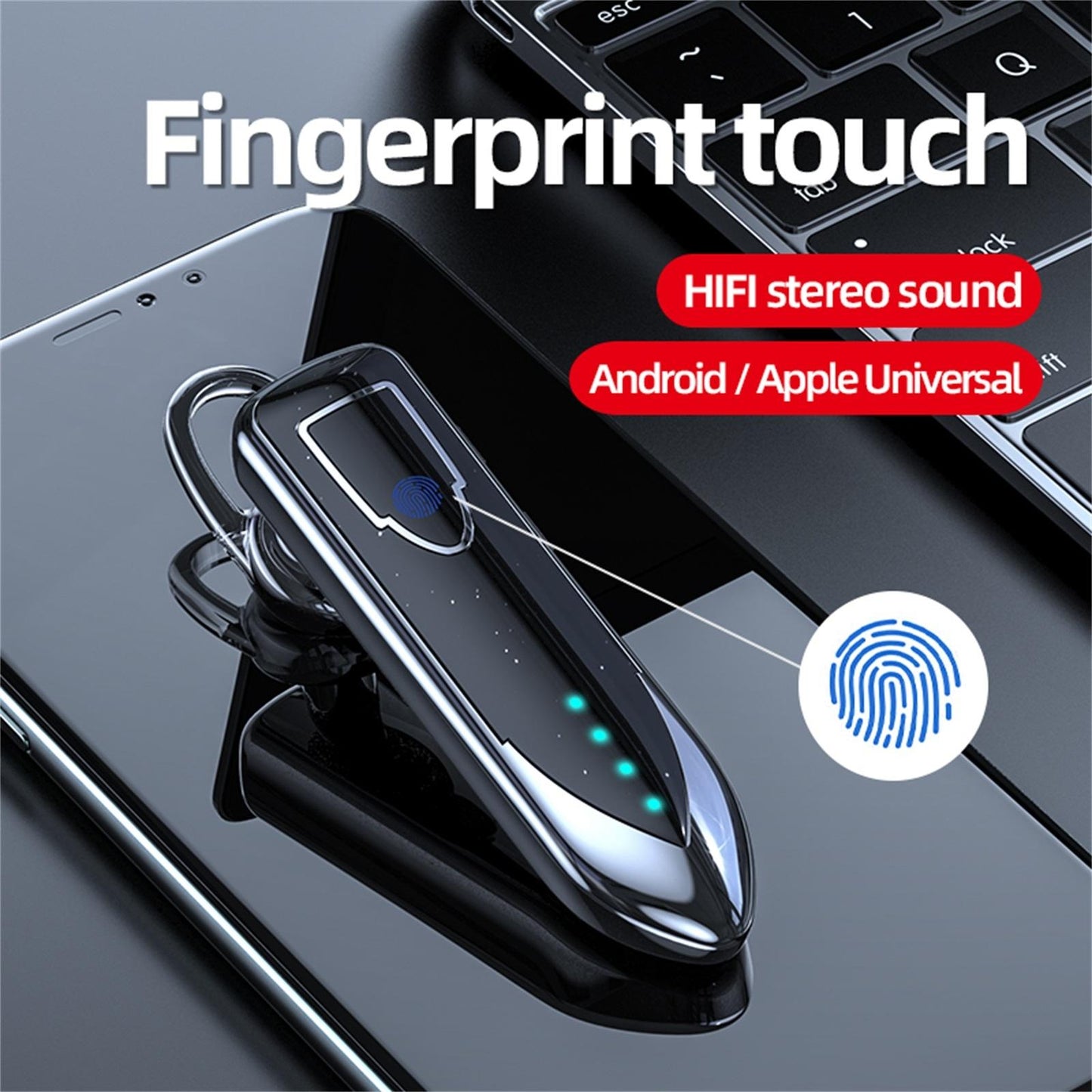 Business Style Bluetooth 5.0 Earphone with Touch Switch - Blue