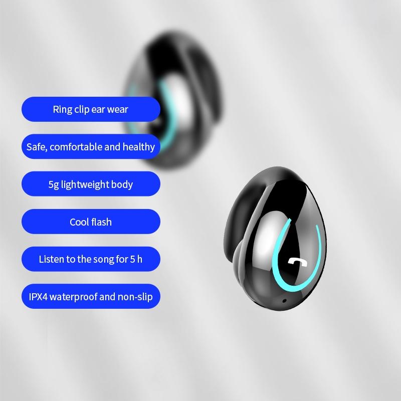 Ultra-light Wireless Earphone with Mic - Bluetooth 5.0 - Ear Clip - Stereo - Black
