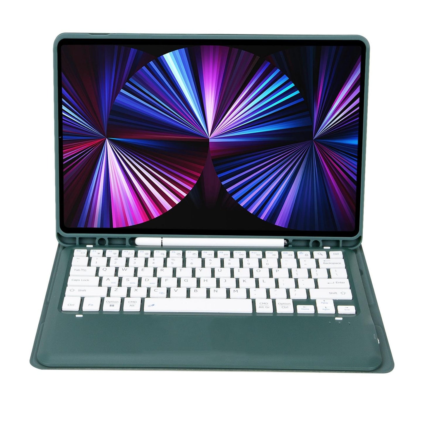 Detachable Bluetooth Keyboard Leather Case For Ipad Pro 12.9 2021 / 2020 / 2018 With Pen Slot - Dark Green