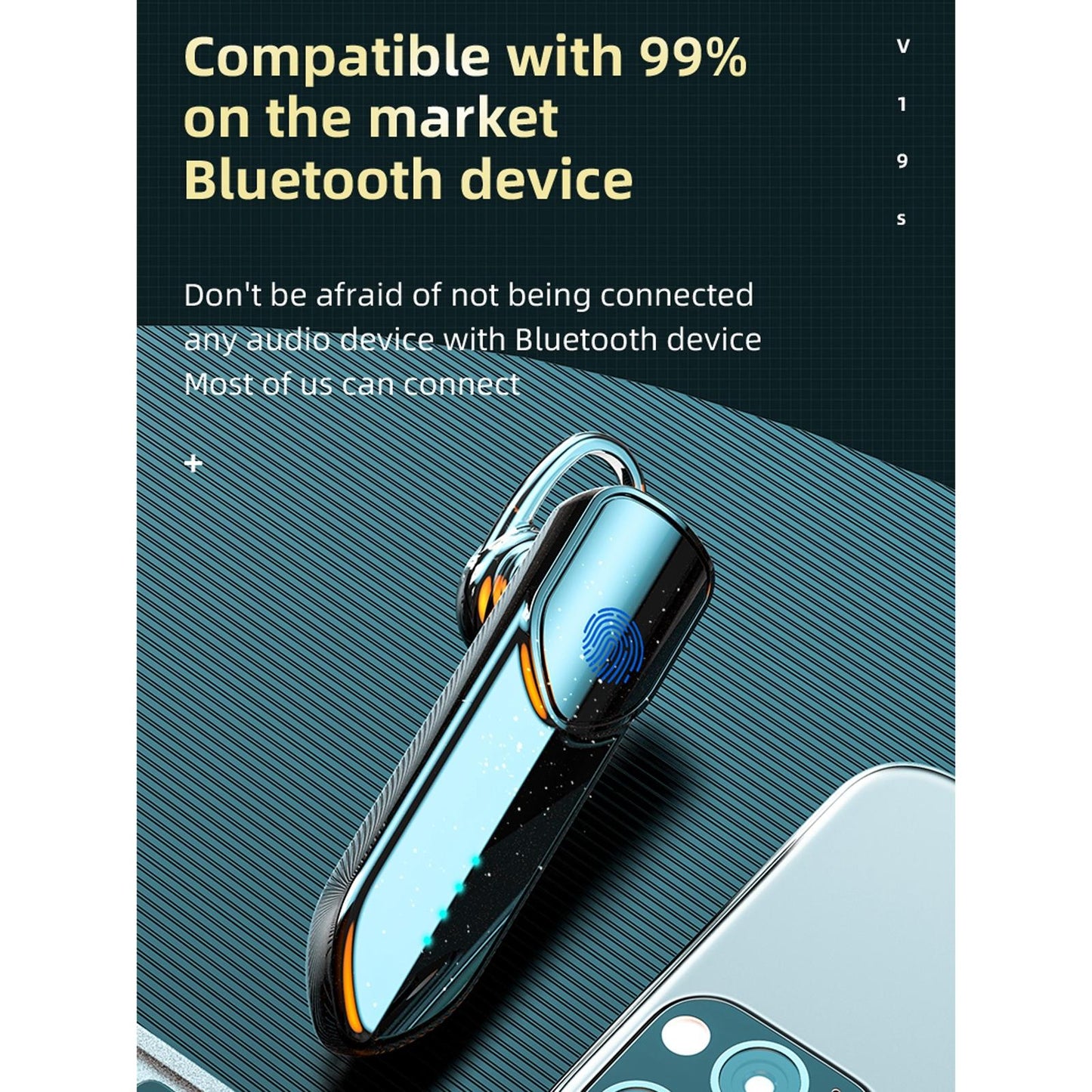 Business Style Bluetooth 5.0 Earphone with Fingerprint Touch - Blue