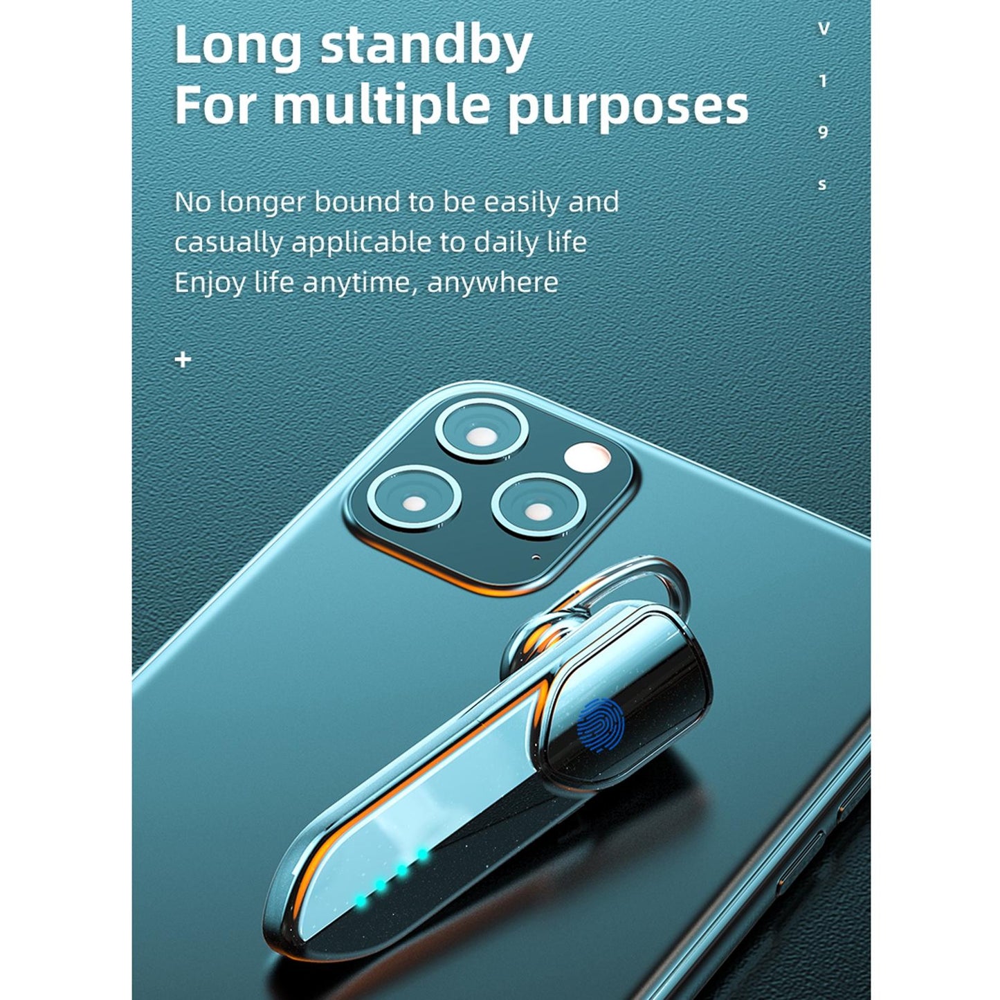 Business Style Bluetooth 5.0 Earphone with Fingerprint Touch - Blue