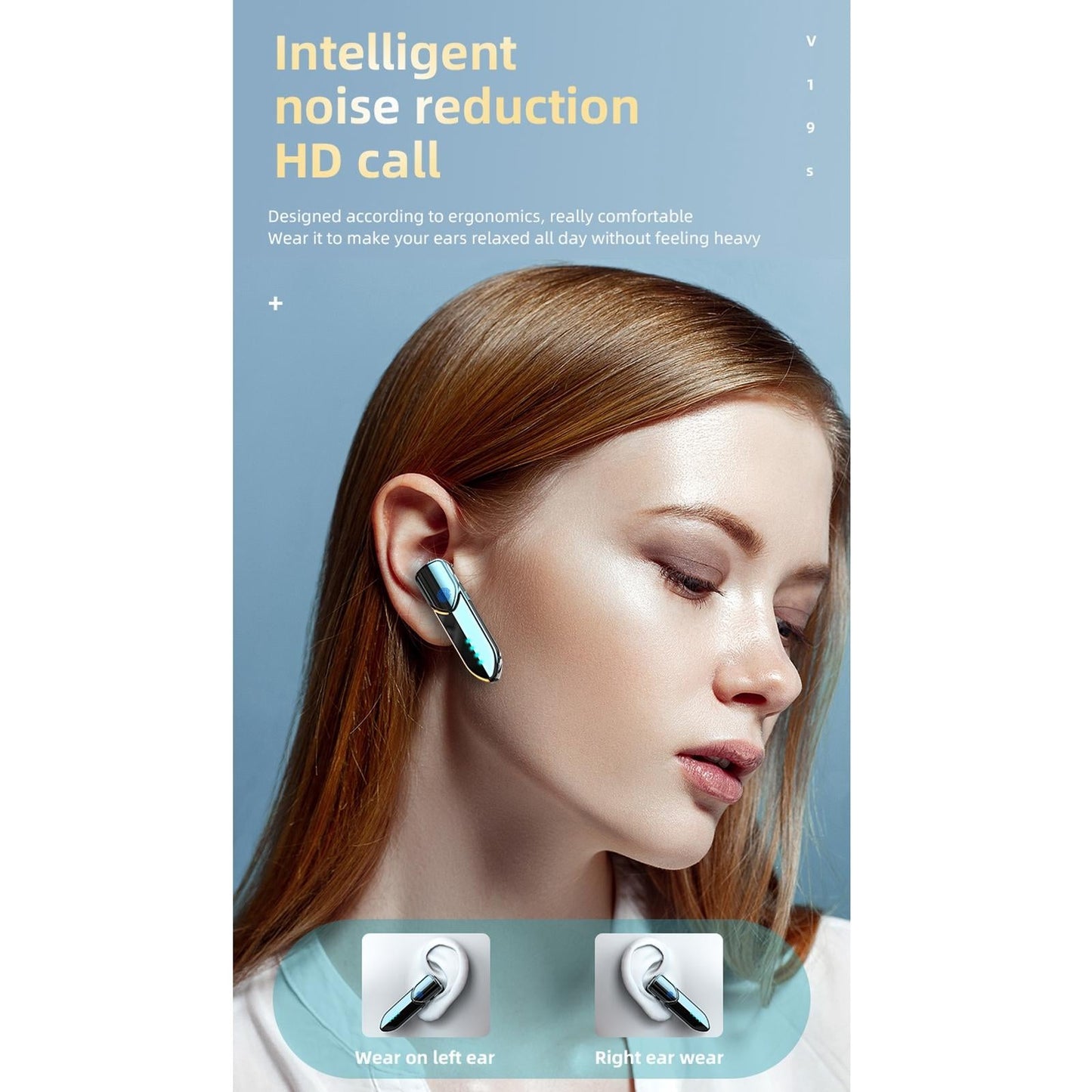 Business Style Bluetooth 5.0 Earphone with Fingerprint Touch - Blue