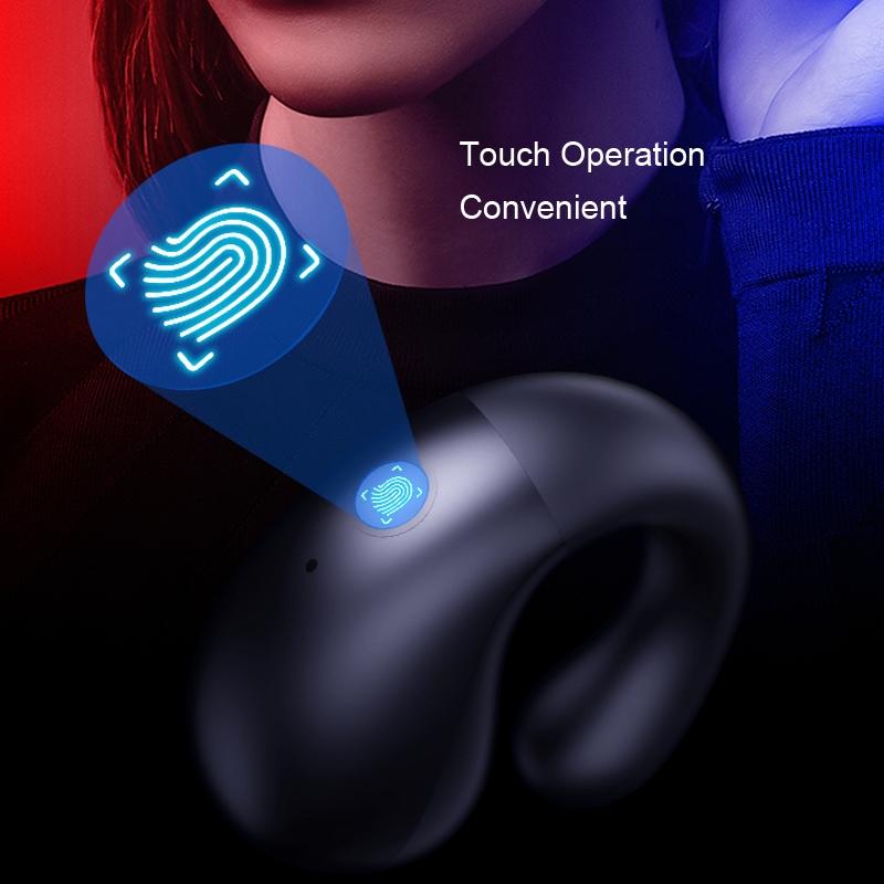 Wireless Bluetooth Earphone with Charging Case - Clip-on - Black Red