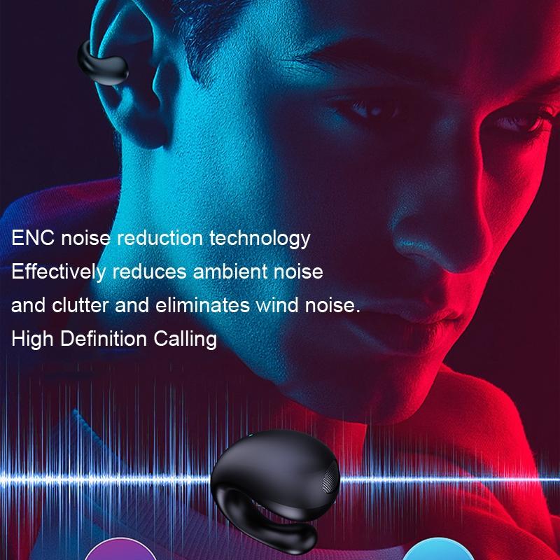 Wireless Bluetooth Earphone with Charging Case - Clip-on - Black Red