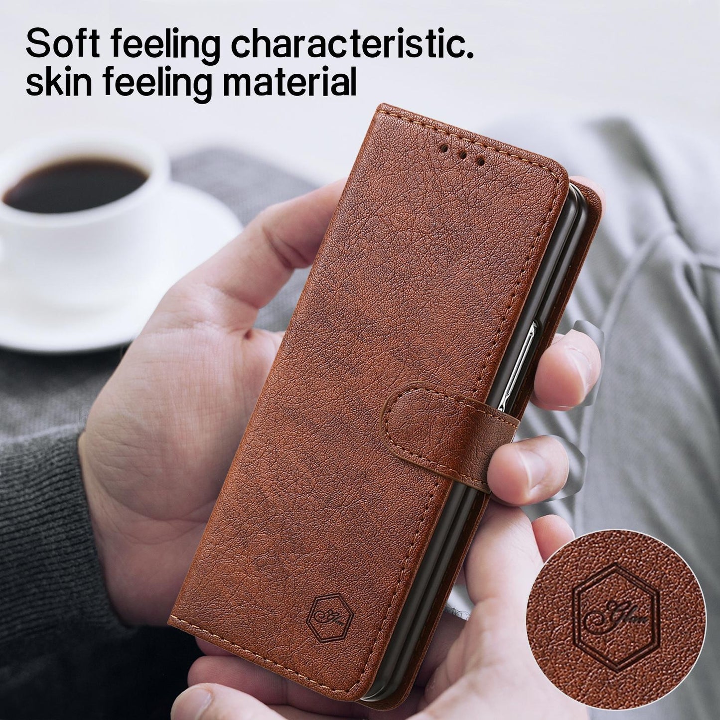 For Samsung Galaxy Z Fold4 5G Leather Texture Phone Case - Pu Tpu - Brown
