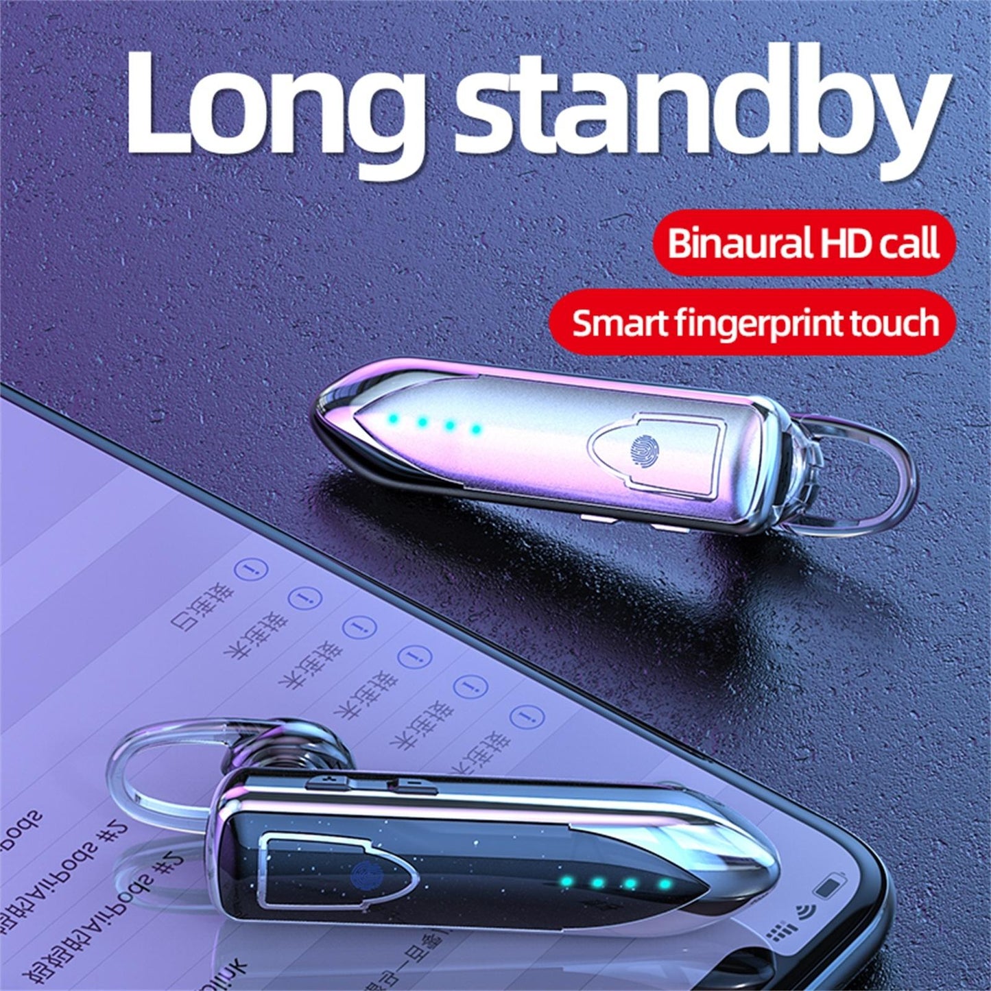Business Style Bluetooth 5.0 Earphone with Touch Switch - Purple