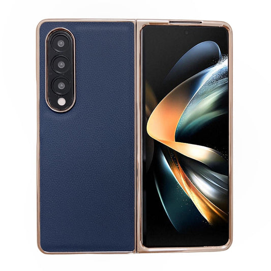 For Samsung Galaxy Z Fold4 5G Leather Phone Case - Nano Plating - Dark Blue