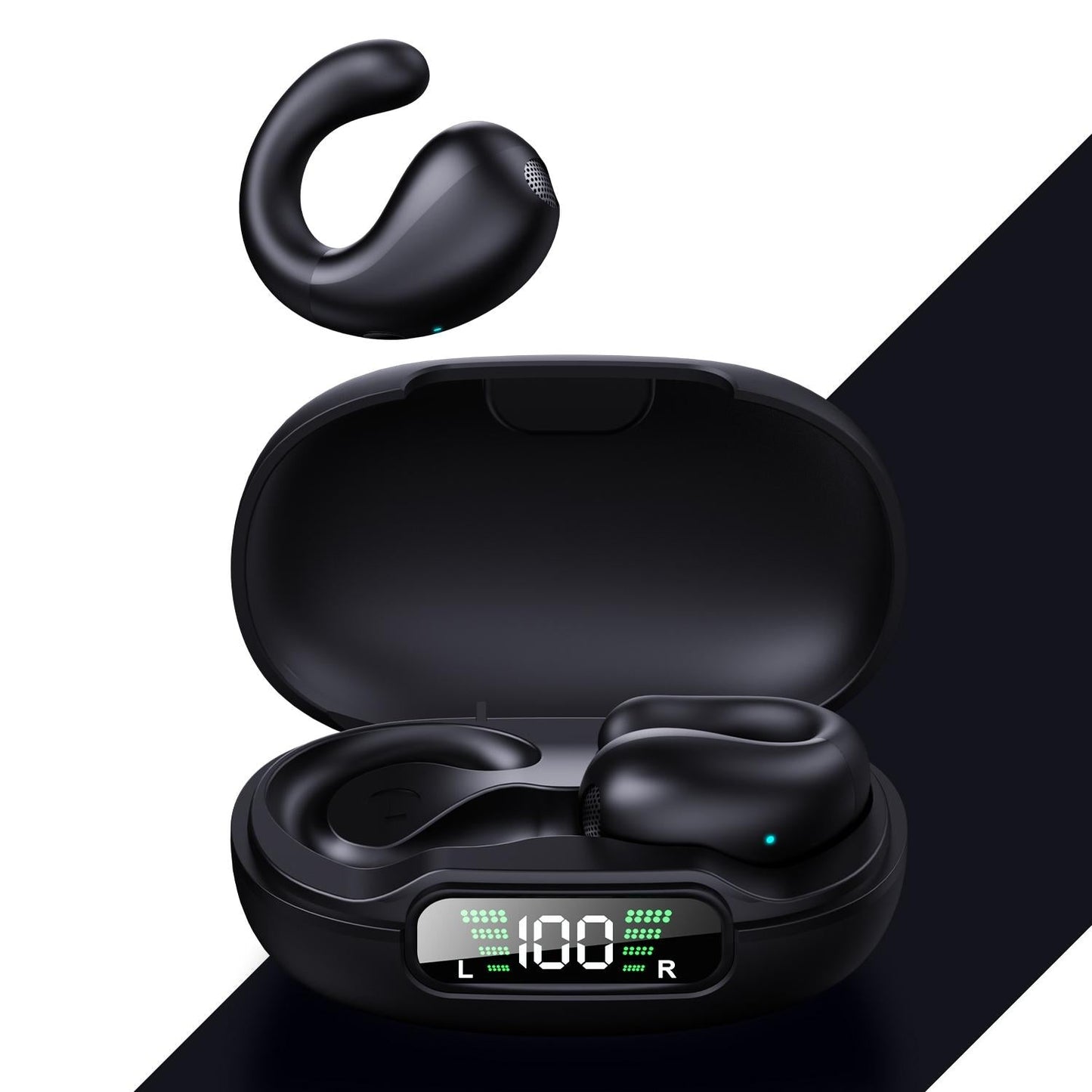 Wireless Bluetooth Earphone with Charging Case - Clip-on - White Blue